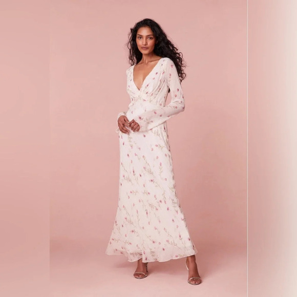 NEW LoveShackFancy Dalila Dainty Floral Maxi Dress Azalea Pink Chiffon | size 2 - Picture 1 of 12